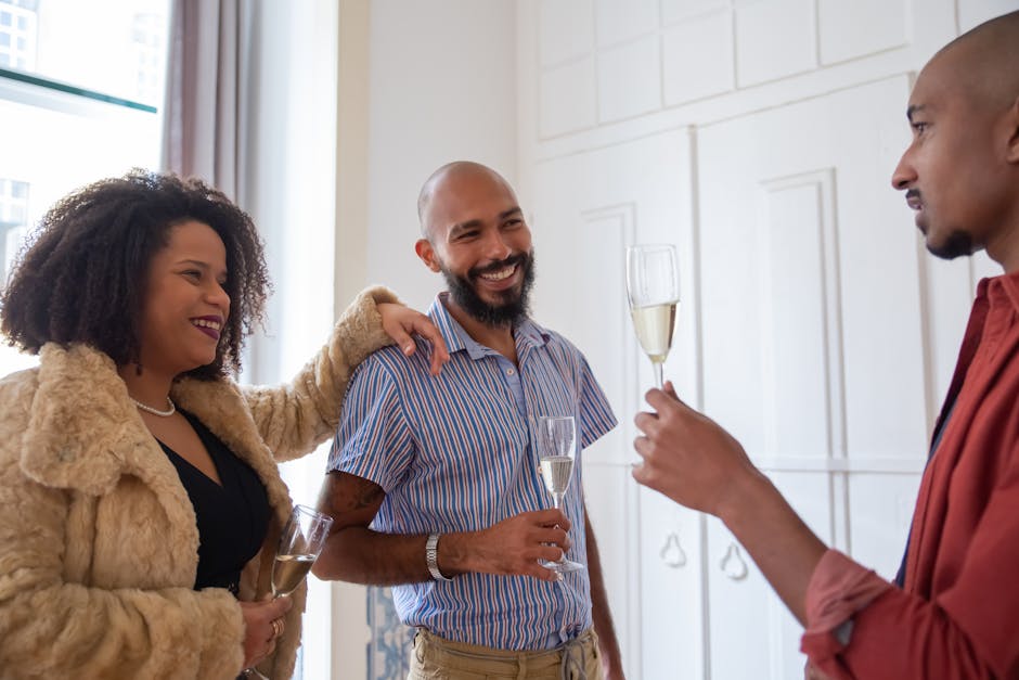Diverse group of people socializing at an upscale event
